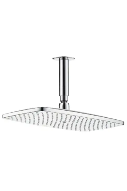 Hochwertige Kopfbrause mit Deckenanschluss in Chromausführung. Zentrale Regenfontaine von Hansgrohe mit gleichmäßiger Wasserverteilung.